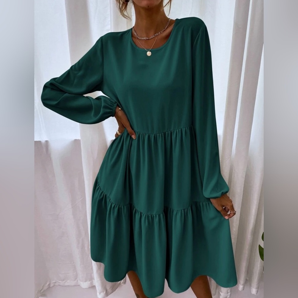 Elegant Teal Long Sleeve Dress